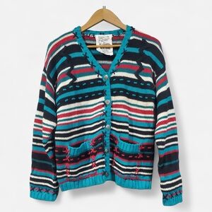 ♡ 80s ♡ Vintage Slouchy Carole Little Striped Sweater Cardigan